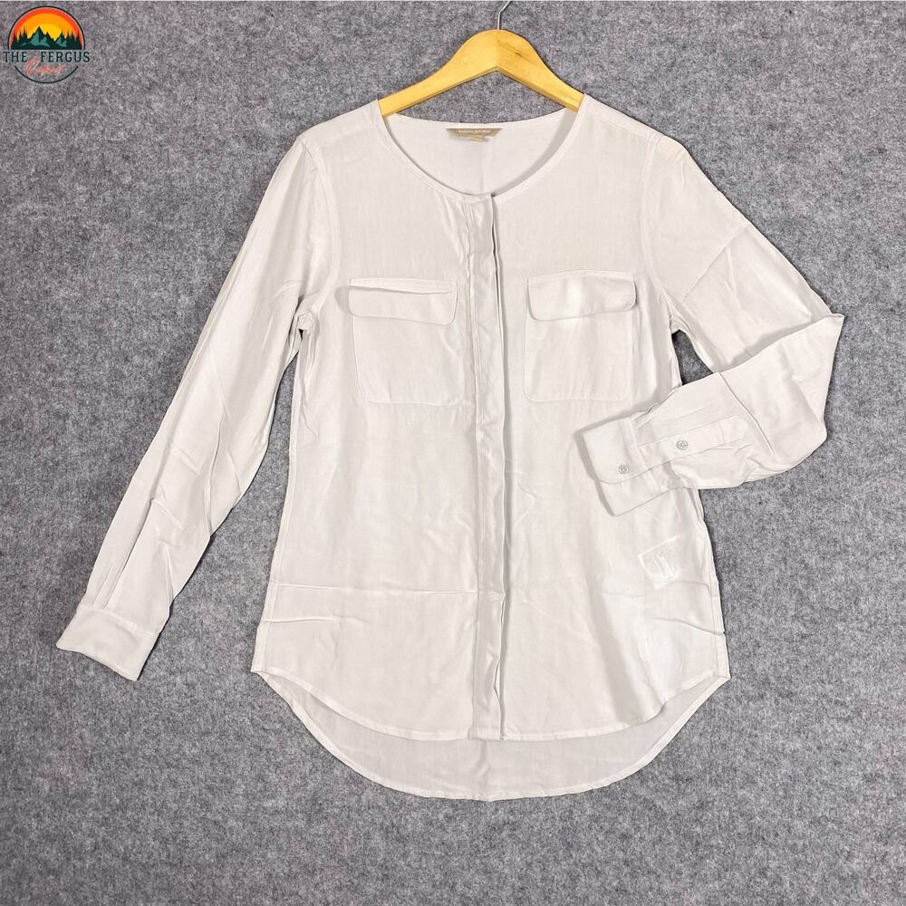 Banana Republic Popover Blouse Top Light Gray Long Sleeve Women's Size Small